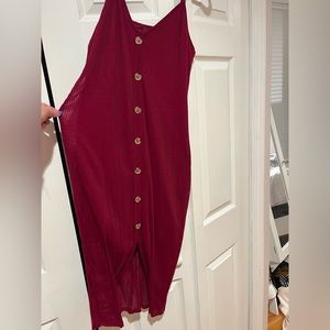 Deep Magenta Button Down Midi Dress